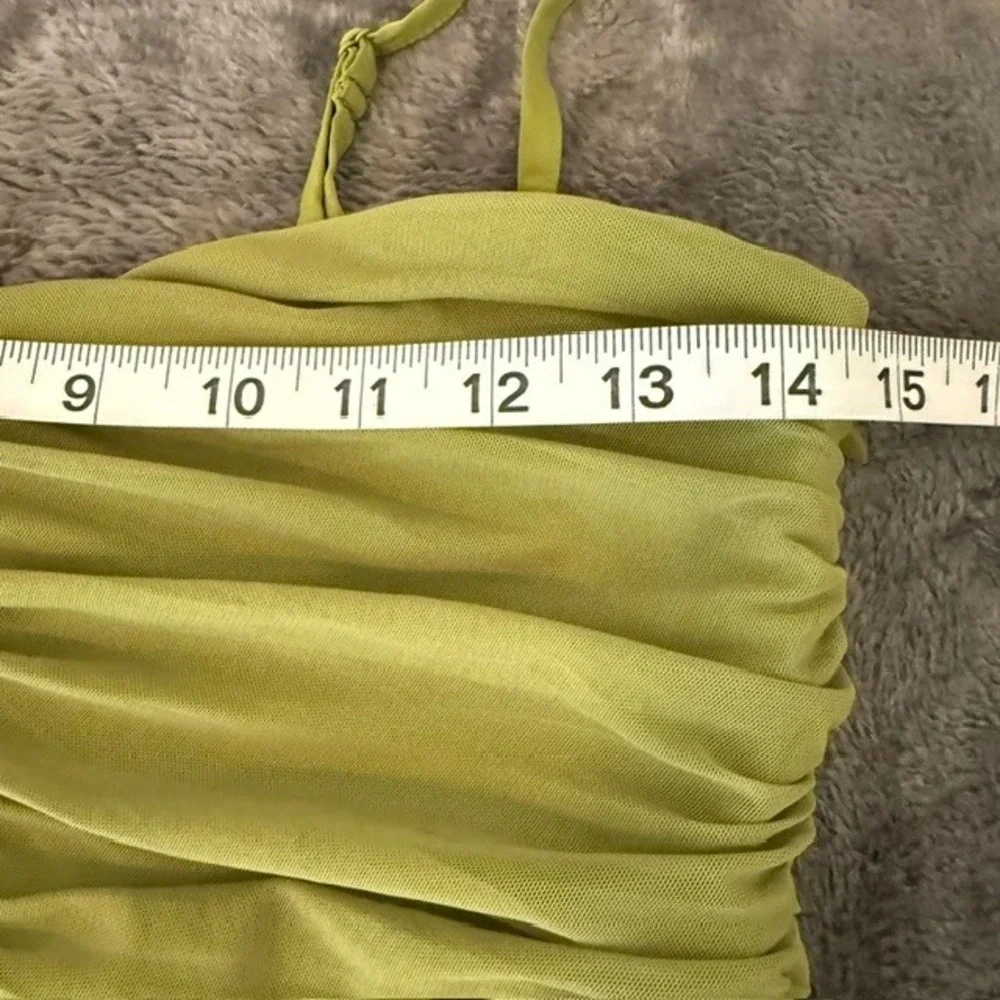 Abercrombie & Fitch Ruched Mesh Maxi Dress Avocado Green Medium Tall